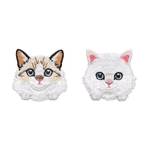 SSYSSY 刺繍 ワッペン アイロン接着両用タイプ ?物 猫 2個入 手芸 DIY用品 (A004) | 