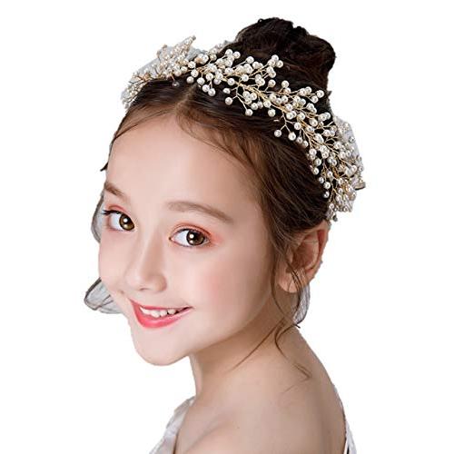 Kuros 髪飾り 純白 パール リボン ゴールドワイヤ カチューシャ ヘッドドレス キッズ 手作り 結婚式 卒業式 入学式 発表会 フォー 宅配便送料無料