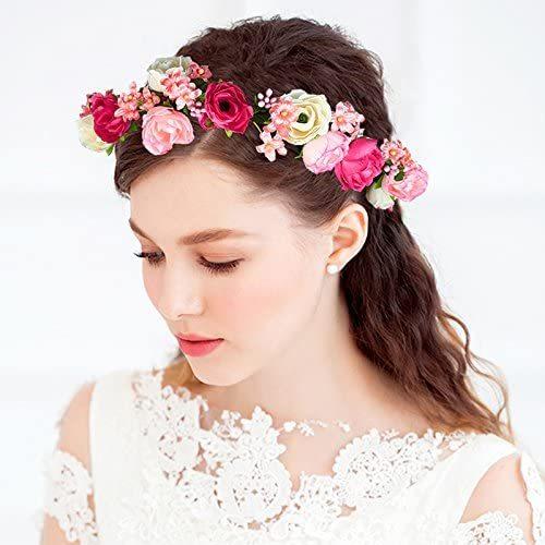 花かんむり 代引き不可 花冠 ばら ピンク ヘッドドレス コサージュ Fhkan011re ドレス花冠 ウエディング 髪飾り