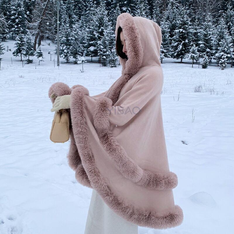 アウター フード付きポンチョ マント ボレロ ファーコート ファー 襟