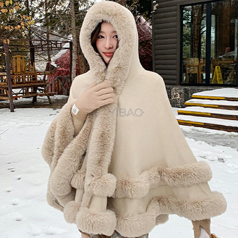 アウター フード付きポンチョ マント ボレロ ファーコート ファー 襟