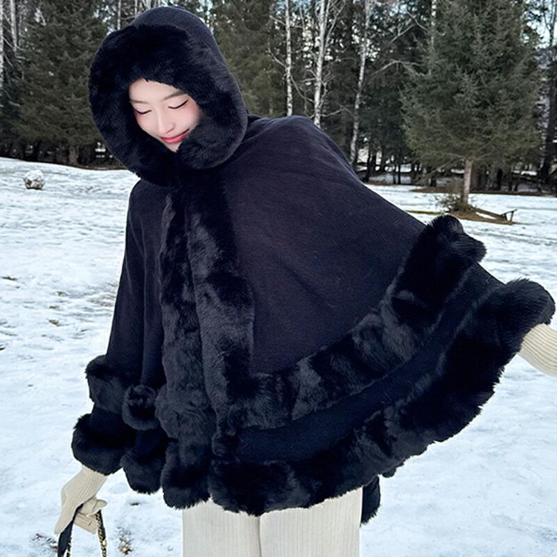 アウター フード付きポンチョ マント ボレロ ファーコート ファー 襟