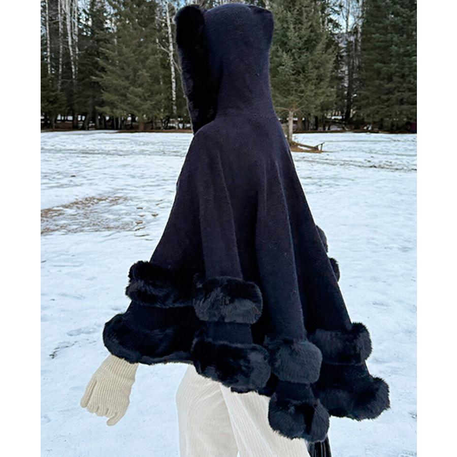 アウター フード付きポンチョ マント ボレロ ファーコート ファー 襟