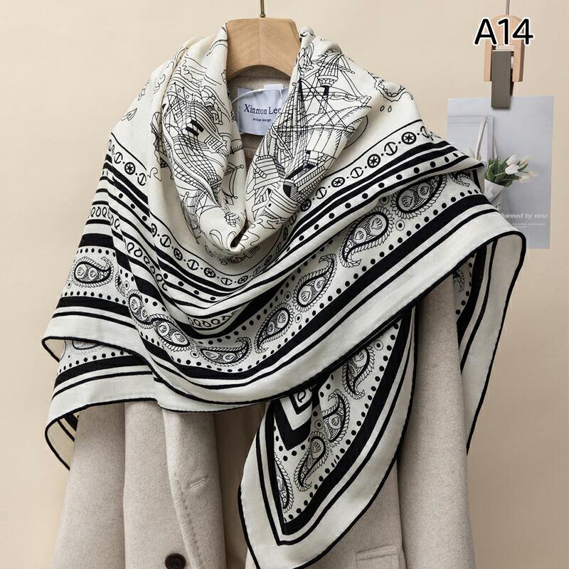 春夏 レディース ストール 大人 スカーフ ペイズリ柄 モノトーン