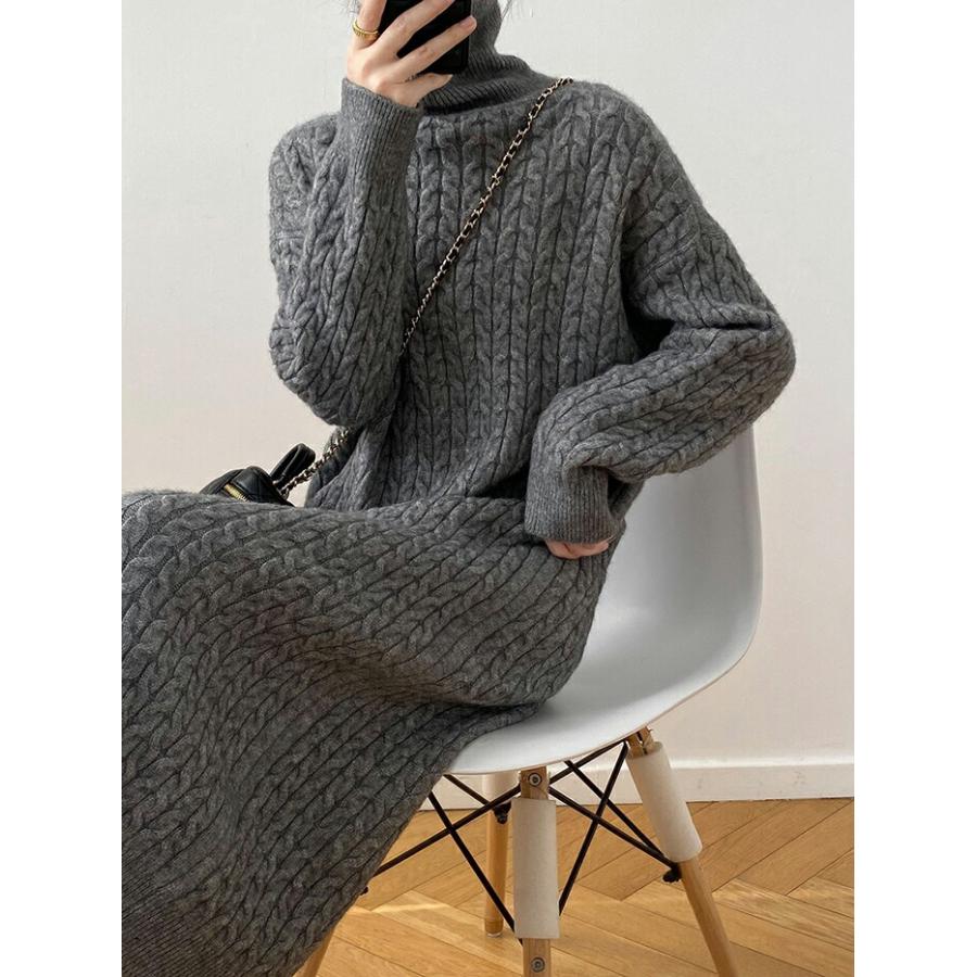 ケーブルニット ワンピース レディース ニットワンピース ニットワンピ ケーブル ワンピ 長袖 タートルネックロング丈 セーター タートルネック 長袖 ゆったり |  | 03