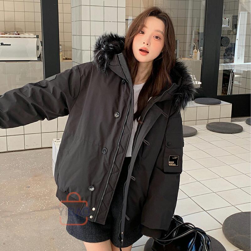 中綿ジャケット ブラック L｜フード着脱可｜冬用アウター ファーフード付き アウター 中綿ジャケット レディース コート