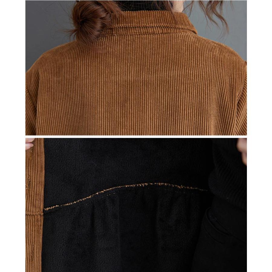 コーデュロイ コート 裏起毛 シャツワンピース 秋冬 レディース ロングコーデュロイコート裏起毛ワンピース ロング 大きいサイズ コート アウター 防寒 暖かい |  | 14