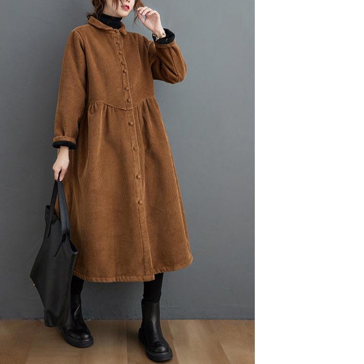 コーデュロイ コート 裏起毛 シャツワンピース 秋冬 レディース ロングコーデュロイコート裏起毛ワンピース ロング 大きいサイズ コート アウター 防寒 暖かい |  | 01