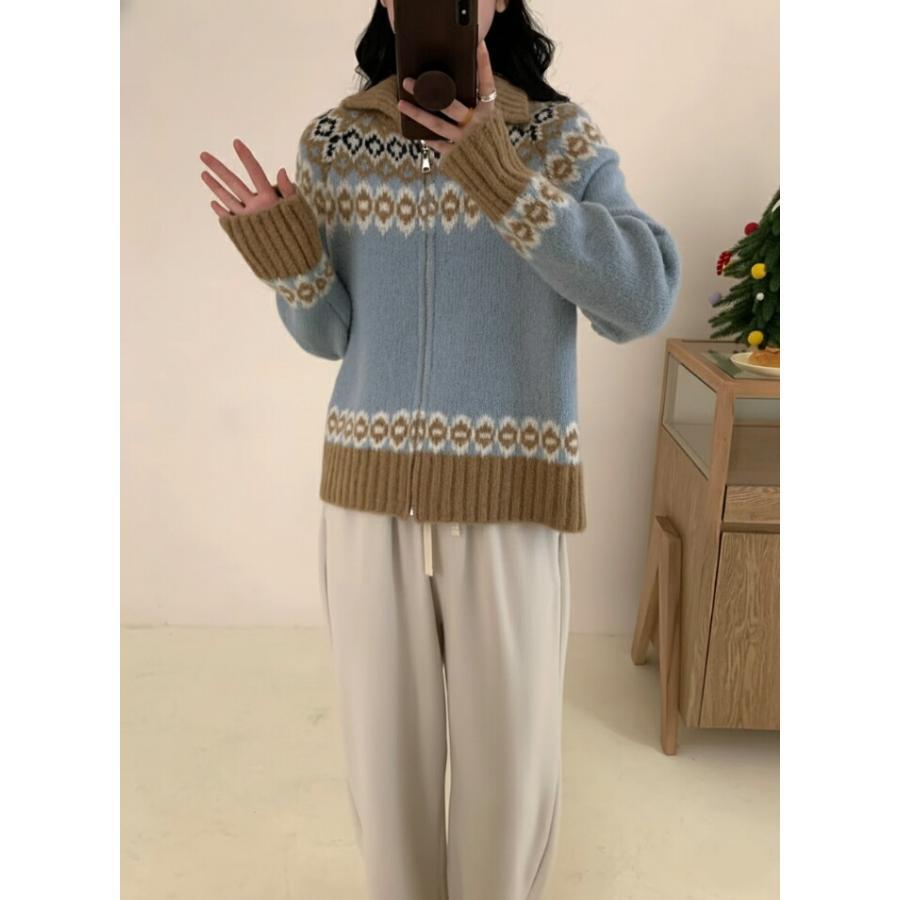 カーディガン ニット レディース フェアアイル ノルディック ジップ