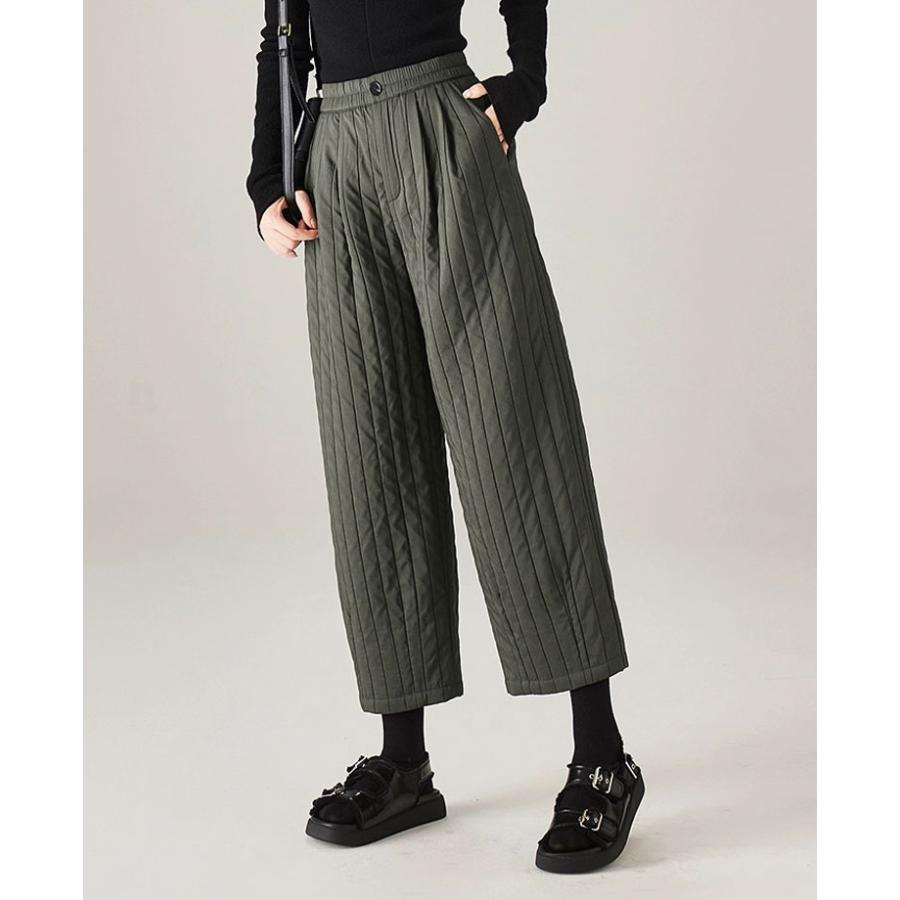 中綿パンツ レディース ワイドパンツ 綿入れ ダウン綿パンツ 冬 バギーパンツ 9分丈 厚手 ロングパンツ カジュアルパンツ 中綿ワイドパンツ アイボリー グリーン |  | 04