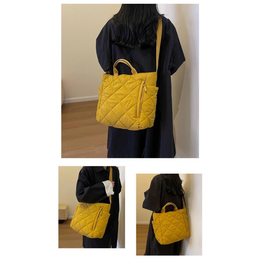 【中古】キャバン キルティングトートバッグ QUILT 2WAY ハンドバッグ ショルダーバッグ ナイロン レザー 黄色 白 ショルダーバッグ ななめ掛け キルティング レディース 2WAY 軽量 撥水