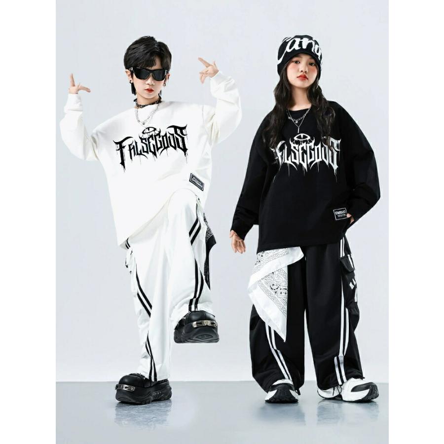 キッズ ダンス 衣装 黒 白 セットアップ ヒップホップ スウェット