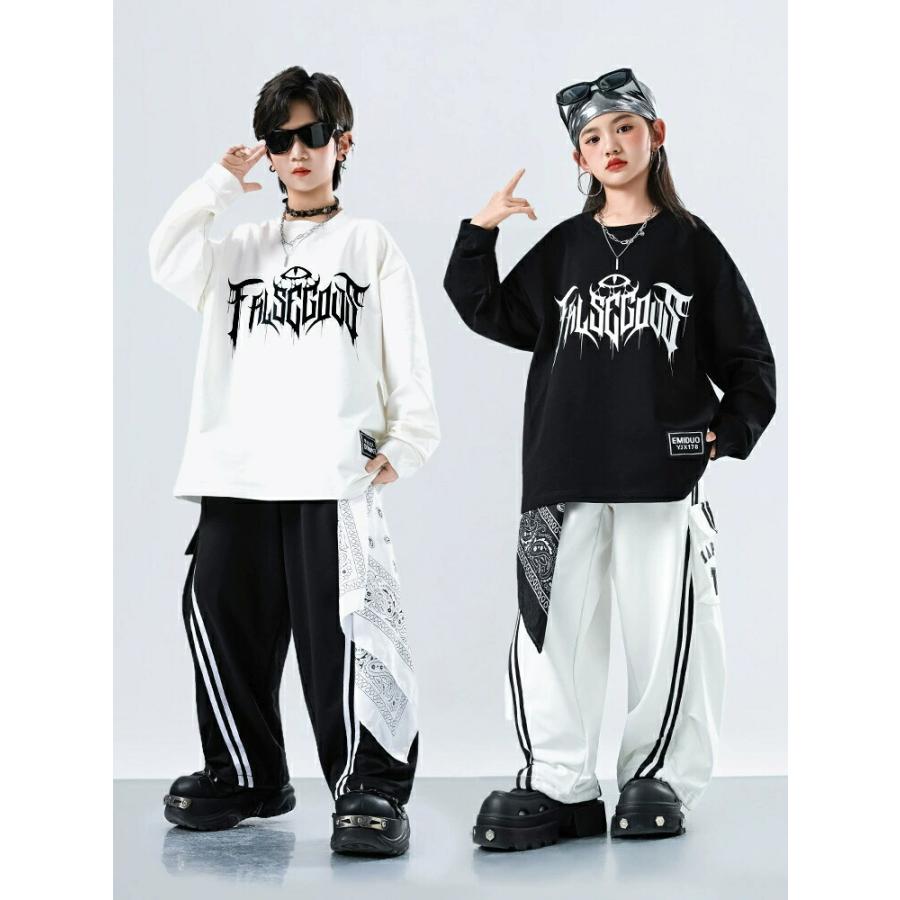 キッズ ダンス 衣装 黒 白 セットアップ ヒップホップ スウェット