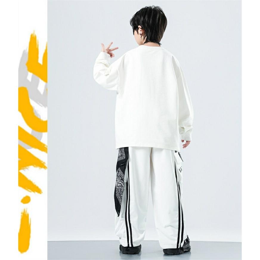 キッズ ダンス 衣装 黒 白 セットアップ ヒップホップ スウェット 