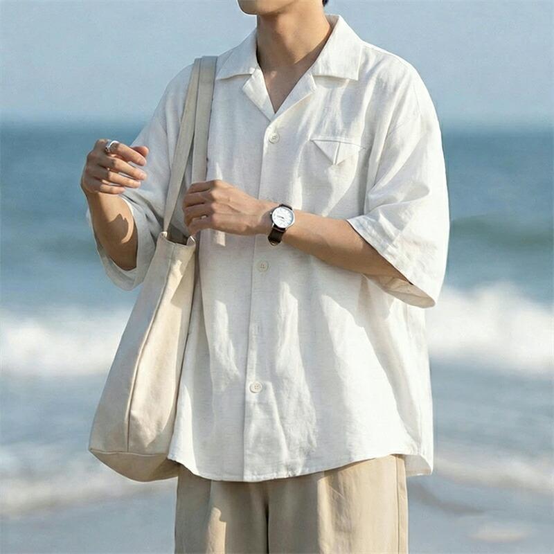 半袖 シャツ メンズ 麻シャツ リネン 開襟シャツ オープンカラーシャツ 無地 カジュアル 夏 春夏 海 ビーチ リゾート トップス |  | 10