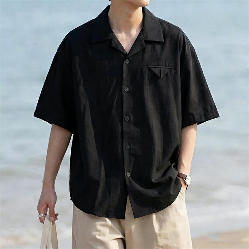 半袖 シャツ メンズ 麻シャツ リネン 開襟シャツ オープンカラーシャツ 無地 カジュアル 夏 春夏 海 ビーチ リゾート トップス |  | 05