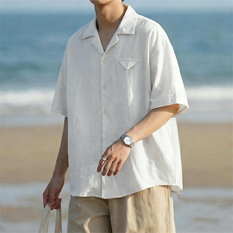 半袖 シャツ メンズ 麻シャツ リネン 開襟シャツ オープンカラーシャツ 無地 カジュアル 夏 春夏 海 ビーチ リゾート トップス |  | 07