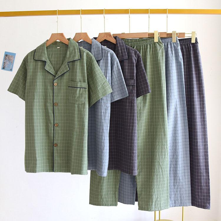 夏用半袖パジャマ メンズ チェック柄 上下セット 前開き Vネック 薄手 大きいサイズ ルームウェア ナイトウェア 男女兼用 入院 介護 父の日 敬老の日 プレゼント |  | 07