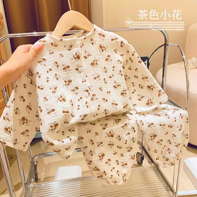 キッズ パジャマ ダブルガーゼ 綿 上下セット 長袖 前開き 春夏用 春秋