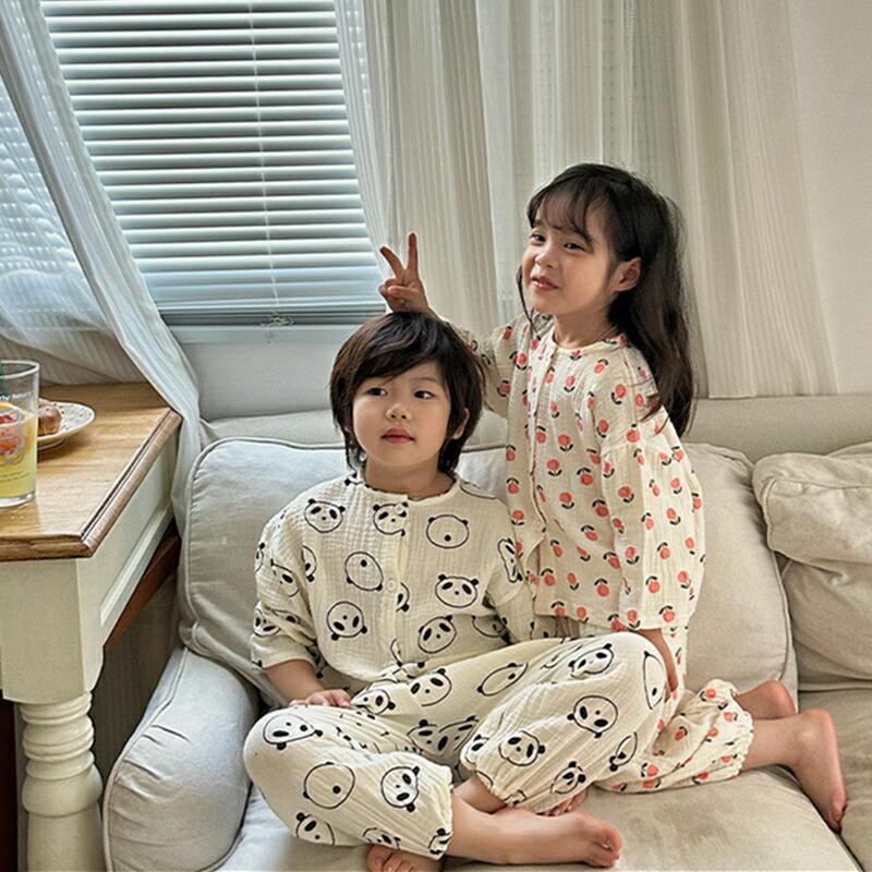 キッズ パジャマ ダブルガーゼ 綿 上下セット 長袖 前開き 春夏用 春秋