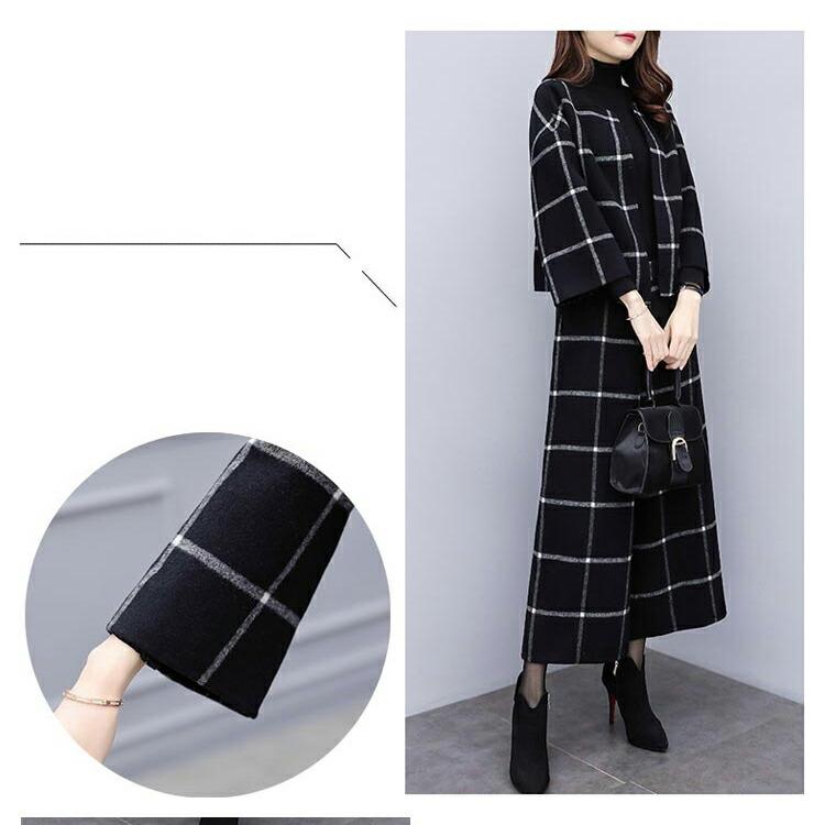 パンツスーツ レディース 2点セット セットアップ ノーカラージャケット ワイドパンツ ママスーツ ビジネス オフィス 春秋 グレンチェック きれいめ 大人 |  | 03