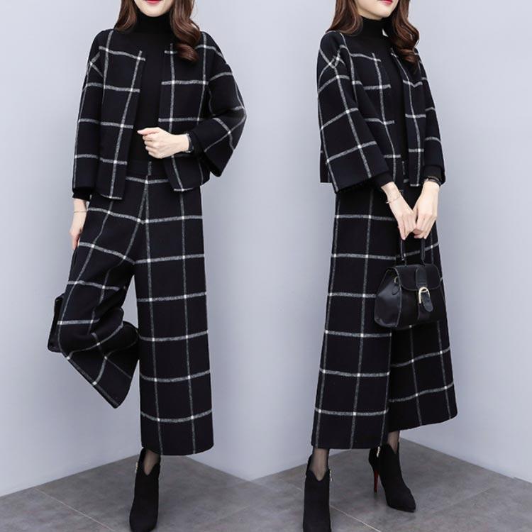 パンツスーツ レディース 2点セット セットアップ ノーカラージャケット ワイドパンツ ママスーツ ビジネス オフィス 春秋 グレンチェック きれいめ 大人 |  | 08