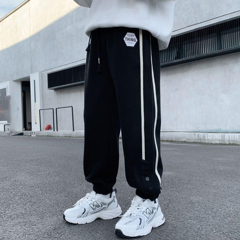 Loncho 黒 白 Sサイズ スウェットパンツ キッズ スウェットパンツ 男の子 ロングパンツ サイドライン 春秋
