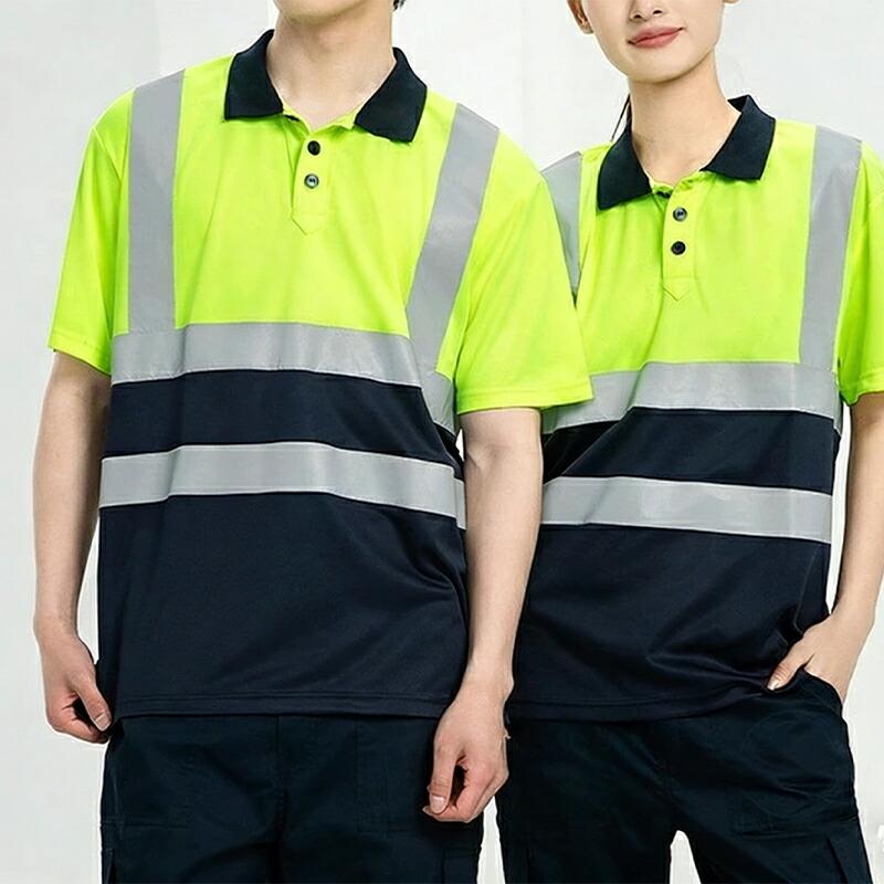 反射テープ ポロシャツ 半袖 作業服 ワークウェア 男女兼用 夏用 警備員 夜間作業 工事現場 イベント 自転車 業務用 おしゃれ |  | 08