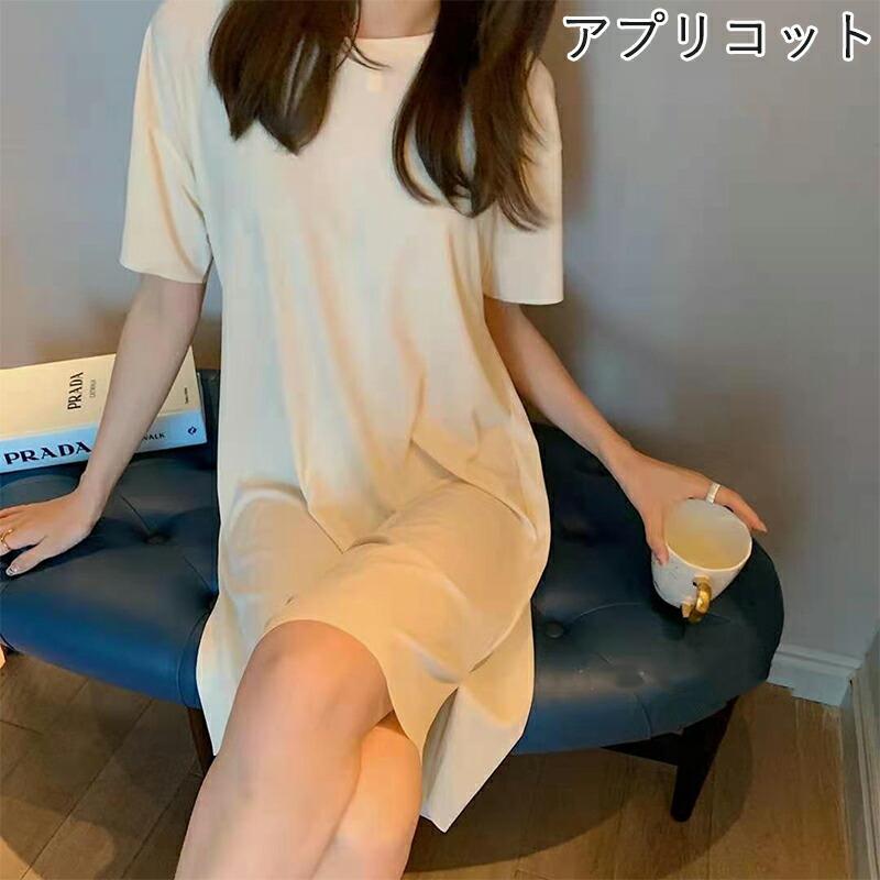 接触冷感 ルームウェア ワンピース レディース 半袖 パジャマ リブ ひんやり 春夏 ゆったり 伸縮性 無地 シンプル かわいい 部屋着 ナイトウェア |  | 04