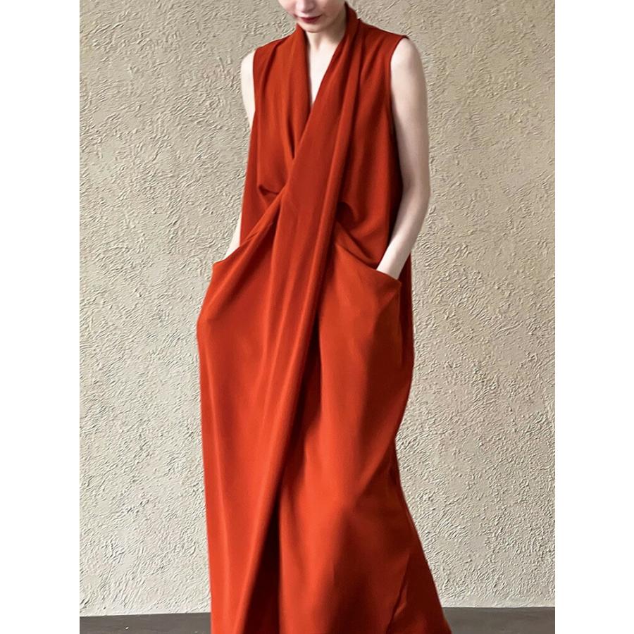 ノースリーブ ロングワンピース レディース 夏 マキシ丈 Vネック