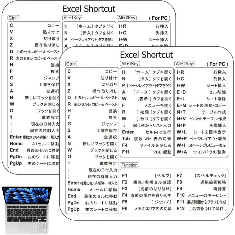【2枚セット】EXCEL ショートカットキー ステッカー Windows Mac対応 透明PVC キーボード用 ノートPC対応 貼るだけ簡単 耐熱仕様 作業効率アップ |  | 05