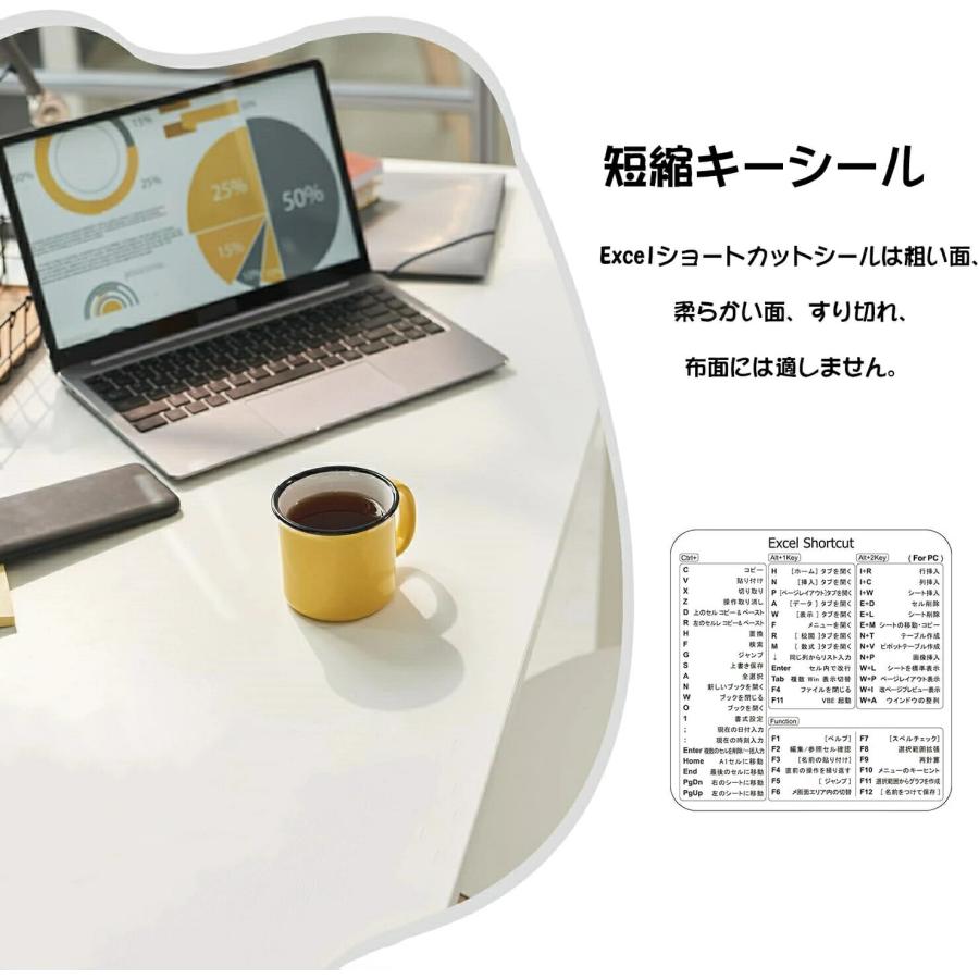 【2枚セット】EXCEL ショートカットキー ステッカー Windows Mac対応 透明PVC キーボード用 ノートPC対応 貼るだけ簡単 耐熱仕様 作業効率アップ |  | 06