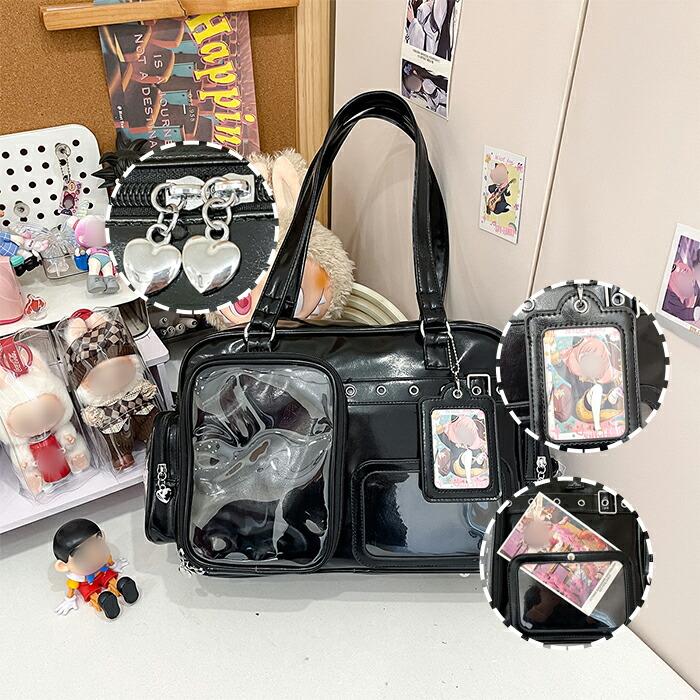 痛バッグ 推し活バッグ 斜め掛け トートバッグ 透明窓付き 大容量