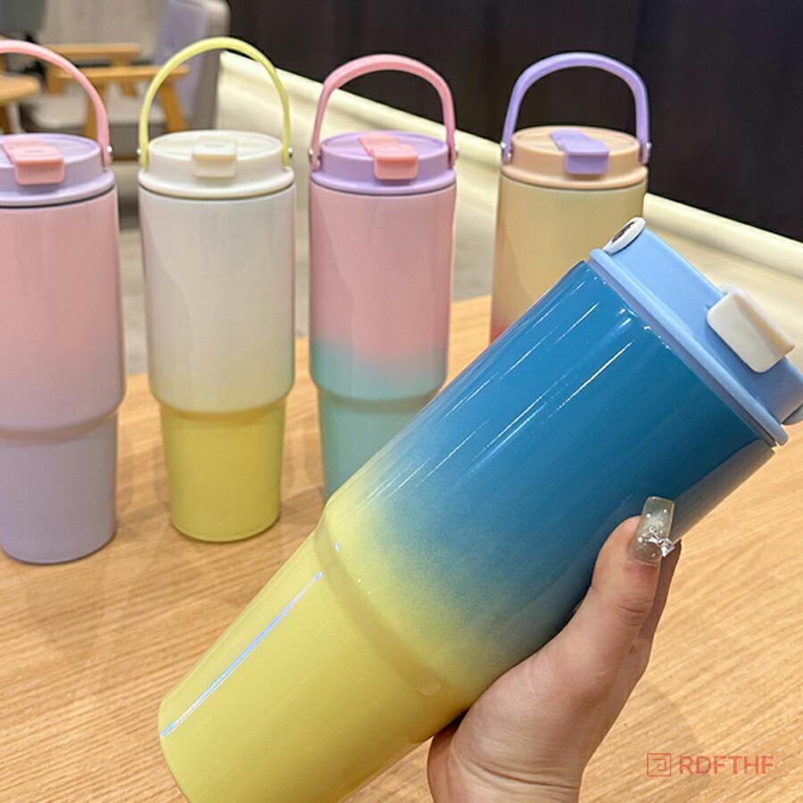 真空断熱タンブラー 820ml ステンレス製 防錆 保温保冷 ストロー付き