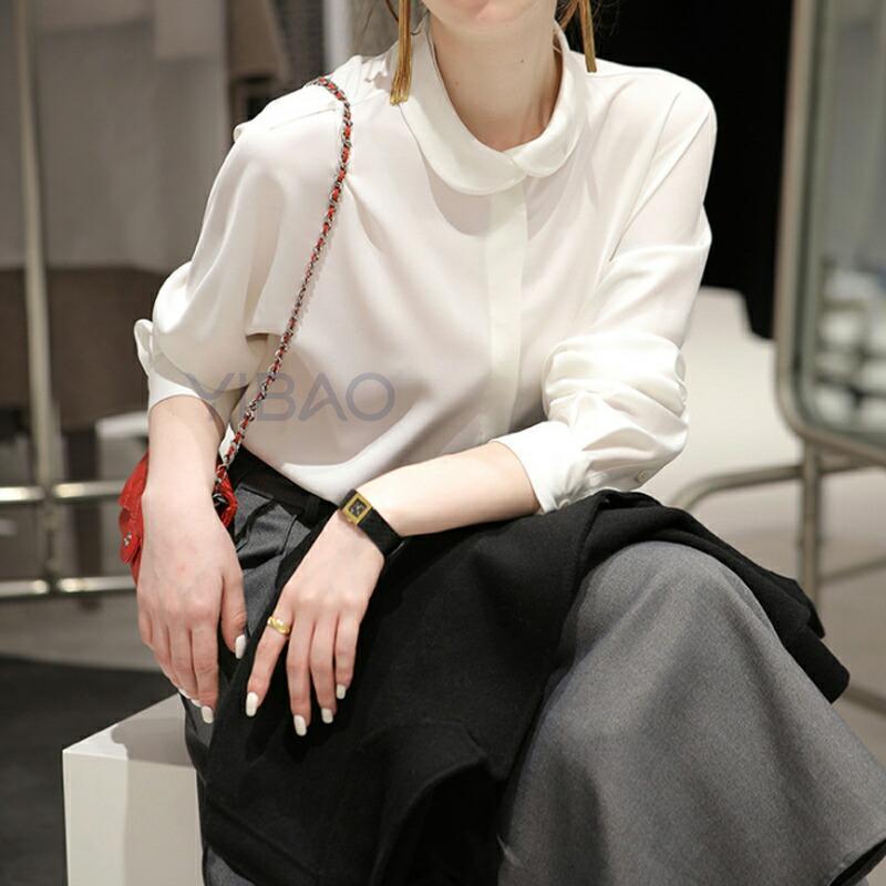 シャツ 丸襟シャツ  レディース 長袖 オフィス 上質 ブラウス フォーマル 丸襟 長袖シャツ ふんわり 襟付き 柔らかい 軽い シャツブラウス シャツ ボタン隠し |  | 07