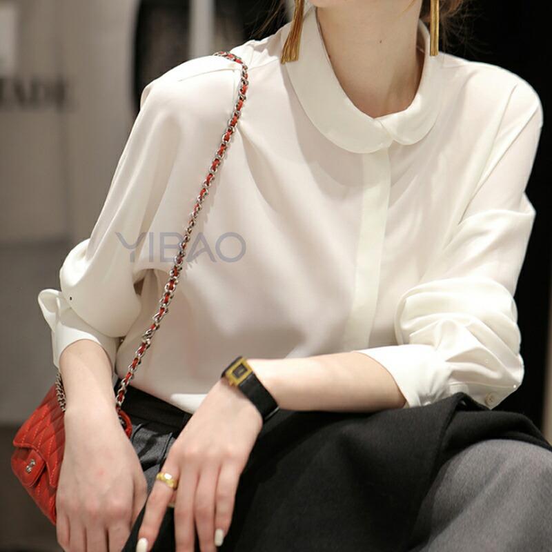 シャツ 丸襟シャツ  レディース 長袖 オフィス 上質 ブラウス フォーマル 丸襟 長袖シャツ ふんわり 襟付き 柔らかい 軽い シャツブラウス シャツ ボタン隠し |  | 08