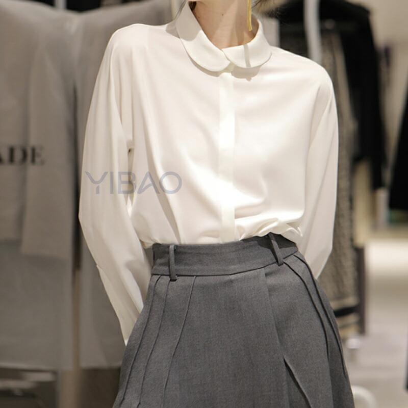 シャツ 丸襟シャツ  レディース 長袖 オフィス 上質 ブラウス フォーマル 丸襟 長袖シャツ ふんわり 襟付き 柔らかい 軽い シャツブラウス シャツ ボタン隠し |  | 09