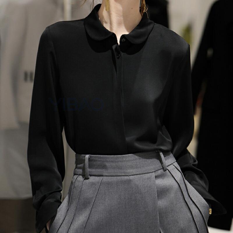 シャツ 丸襟シャツ  レディース 長袖 オフィス 上質 ブラウス フォーマル 丸襟 長袖シャツ ふんわり 襟付き 柔らかい 軽い シャツブラウス シャツ ボタン隠し |  | 11