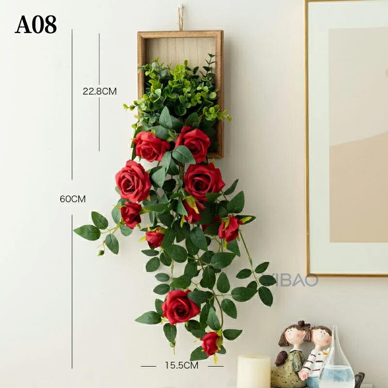 フェイクグリーン 吊り下げ 壁かけ 人工 観葉植物 フェイク 造花 デイジー バラ 長さ60cm/25cm1本 グリーン 花材 アーティフィシャルフラワー アレンジ フェイク |  | 08