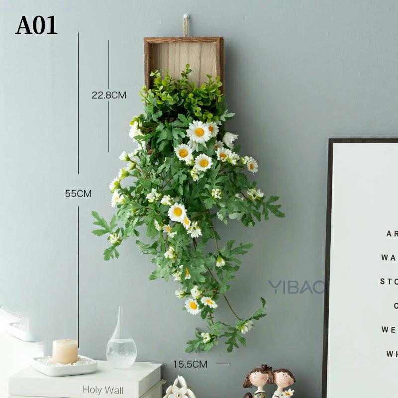 フェイクグリーン 吊り下げ 壁かけ 人工 観葉植物 フェイク 造花 デイジー バラ 長さ60cm/25cm1本 グリーン 花材 アーティフィシャルフラワー アレンジ フェイク |  | 01