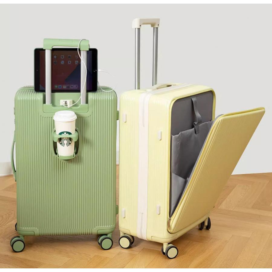 前開き スーツケース USBポート付き キャリーケース 45L キャリーバッグ 軽量 大容量 多収納ポケット 5カラー選ぶ フロントオープン 2-5日泊 カップホルダー付き |  | 13