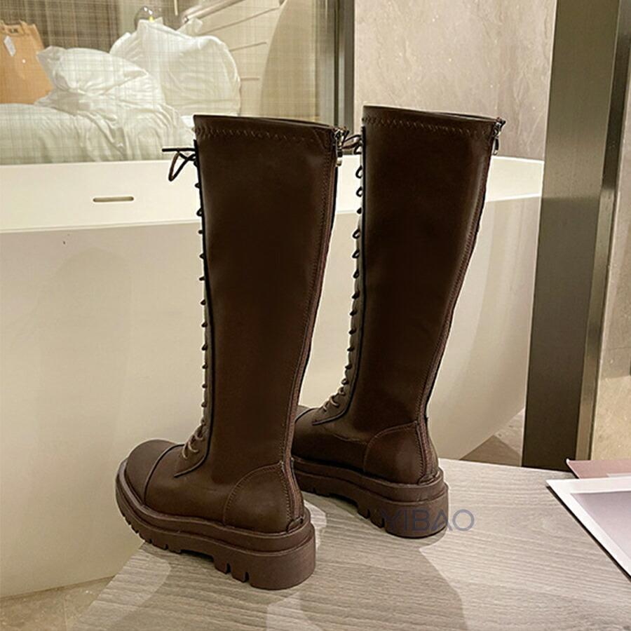 ロングブーツ 編み上げ レディース ブーツ  厚底 ニーハイブーツ チャンキーヒール ローヒール レザーブーツ ジョッキーブーツ 膝丈 靴 疲れない 歩きやすい |  | 07