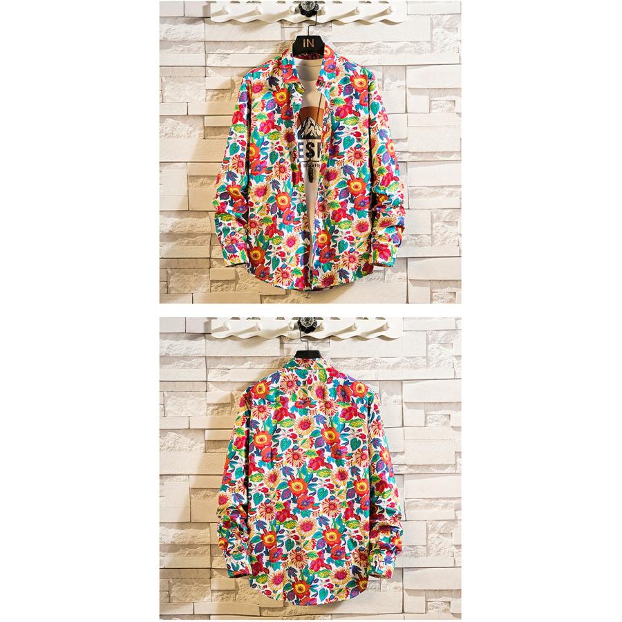 アロハシャツ メンズ シャツ ウェア 花柄シャツ 綿100％ 長袖シャツ