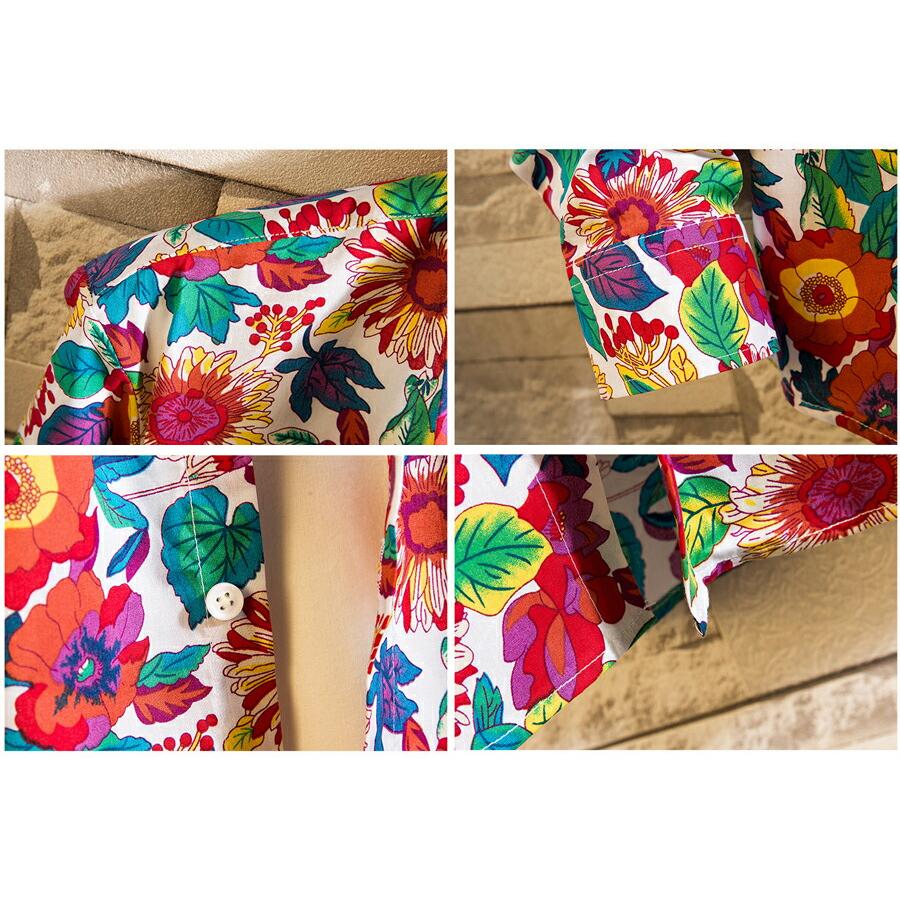 アロハシャツ メンズ シャツ ウェア 花柄シャツ 綿100％ 長袖シャツ