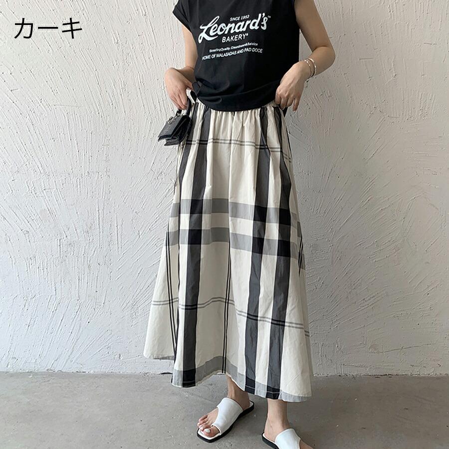 フレアスカート レディース ロングスカート チェック柄 ミモレ丈 Aライン 軽い 光沢ボトムス カジュアル ウエストゴム 柔らかい 動きやすい ゆったり 体型カバー |  | 03