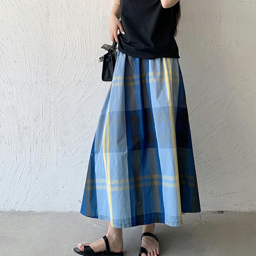 フレアスカート レディース ロングスカート チェック柄 ミモレ丈 Aライン 軽い 光沢ボトムス カジュアル ウエストゴム 柔らかい 動きやすい ゆったり 体型カバー |  | 07