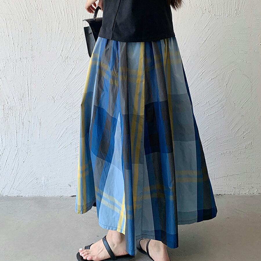 フレアスカート レディース ロングスカート チェック柄 ミモレ丈 Aライン 軽い 光沢ボトムス カジュアル ウエストゴム 柔らかい 動きやすい ゆったり 体型カバー |  | 09