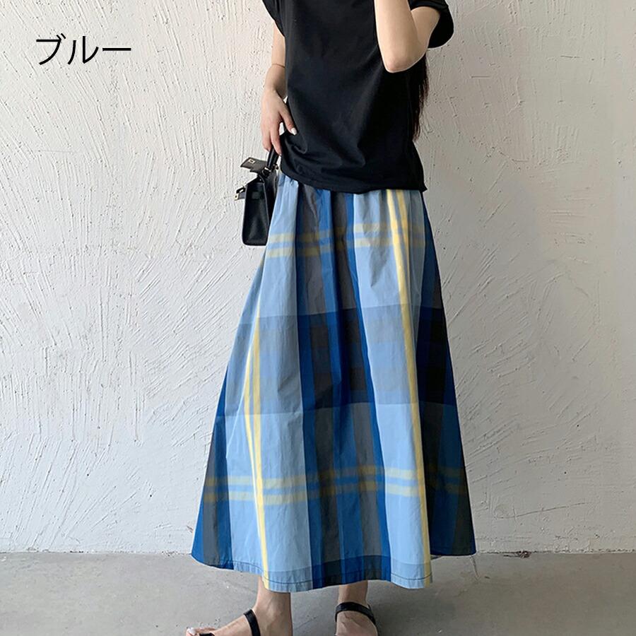 フレアスカート レディース ロングスカート チェック柄 ミモレ丈 Aライン 軽い 光沢ボトムス カジュアル ウエストゴム 柔らかい 動きやすい ゆったり 体型カバー |  | 02