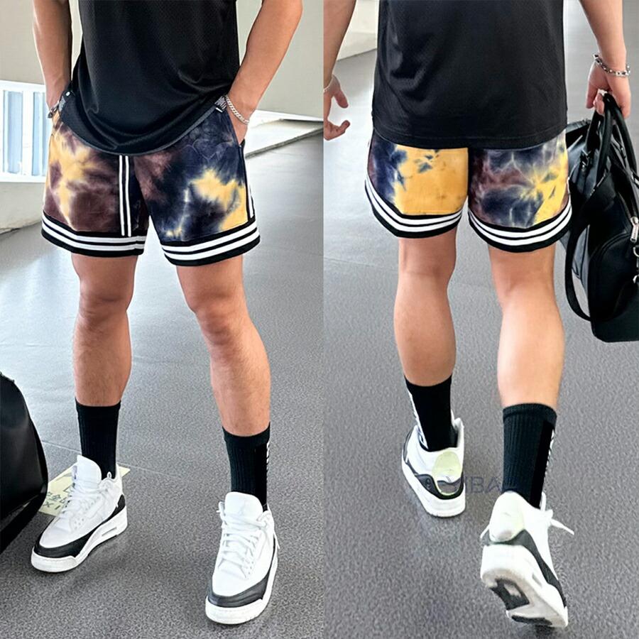 バスパン メンズ 短パン 膝上 バスケ ハーフパンツ ズボン タイダイ風 ライン ショートパンツ バスケパンツ 半ズボン スポーツ バスケットボール ランニング |  | 09