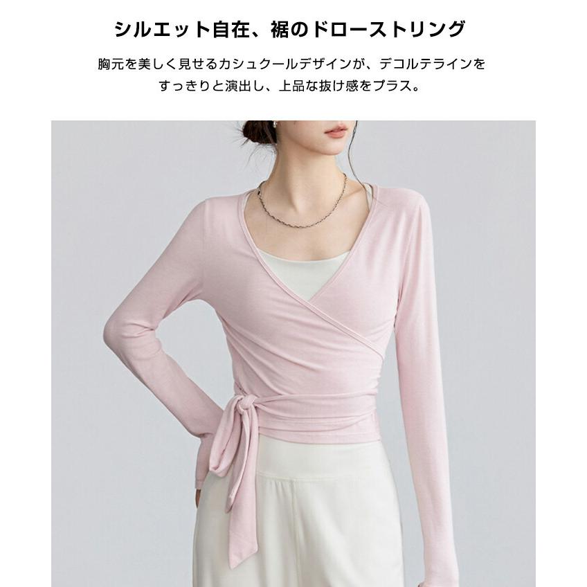 ヨガウェア トップス 長袖 レディース カシュクール ラップトップス バレエ Tシャツ Vネック シンプル 無地 おしゃれ 韓国 ピラティスウェア フィットネスウェア |  | 05